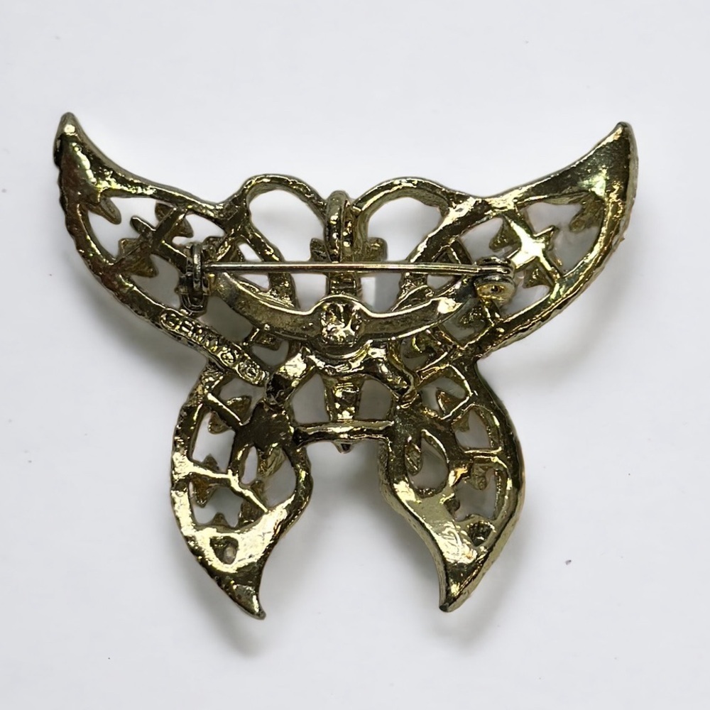 Vintage Gold Butterfly Brooch With White Cabochon Accents - Picture 2 of 3